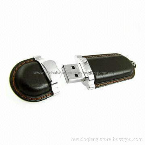 USB Memory Drives, Leather+Metal Material, 512MB-64GB Capacity, Logo Design, 5-year Warranty, USB2.0